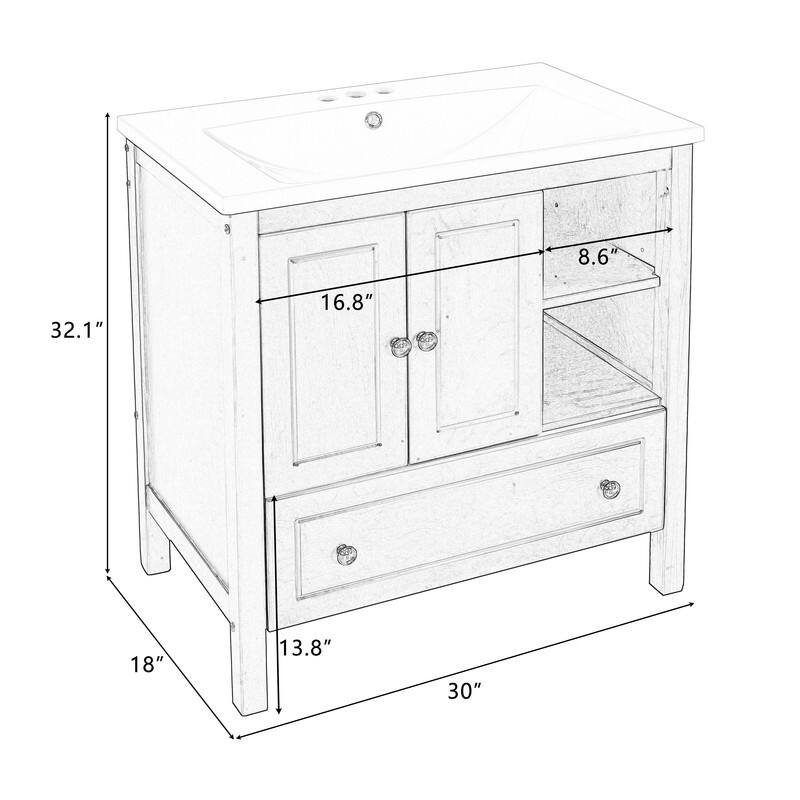 Upgraded 30" Bathroom Vanity with Sink,Bathroom Cabinet with Storage, Brown