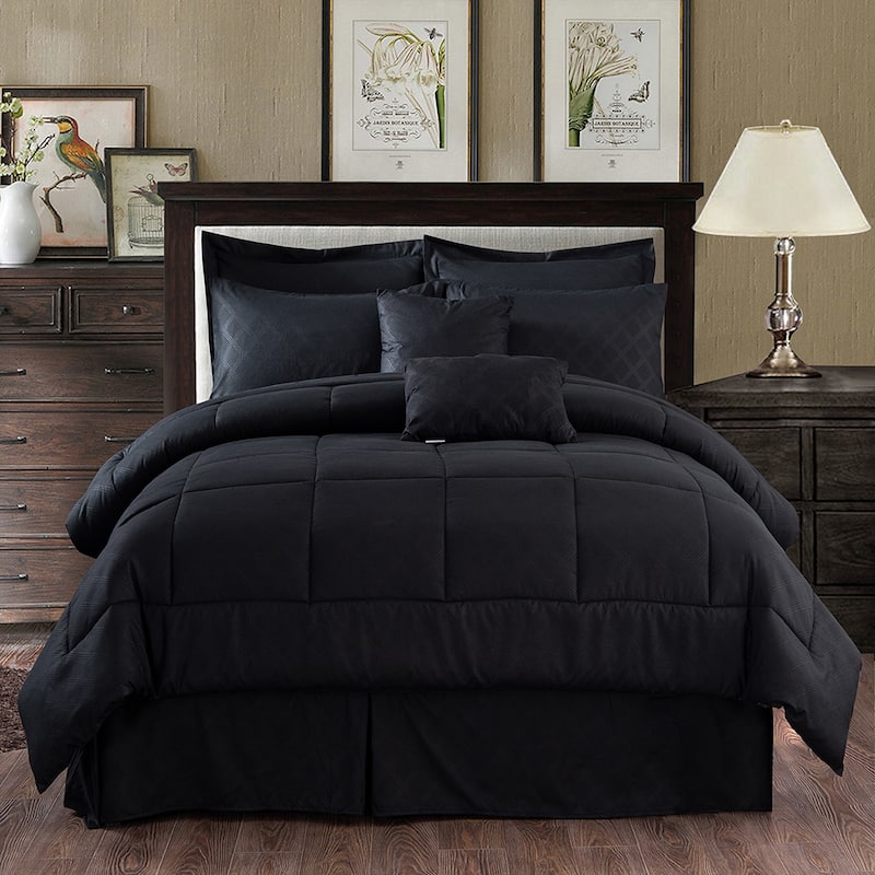 10 Piece Black Plaid Comforter Set Bed In A Bag - Queen