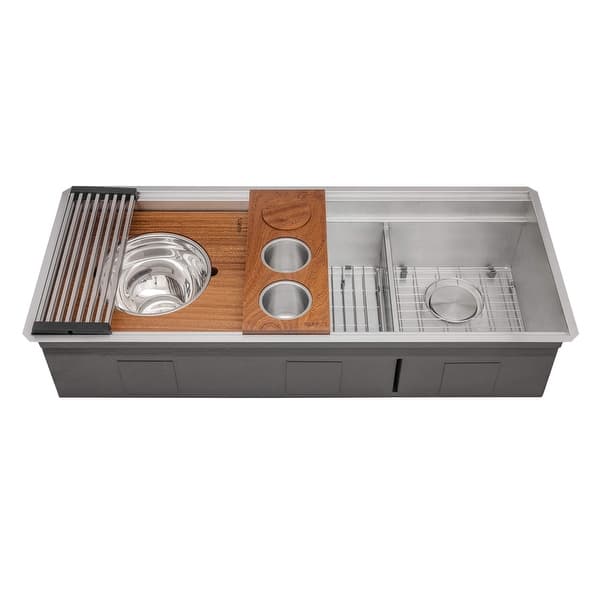 Ruvati 45-inch Double Bowl Workstation Kitchen Sink Undermount 16 Gauge Stainless Steel - RVH8253 - Silver