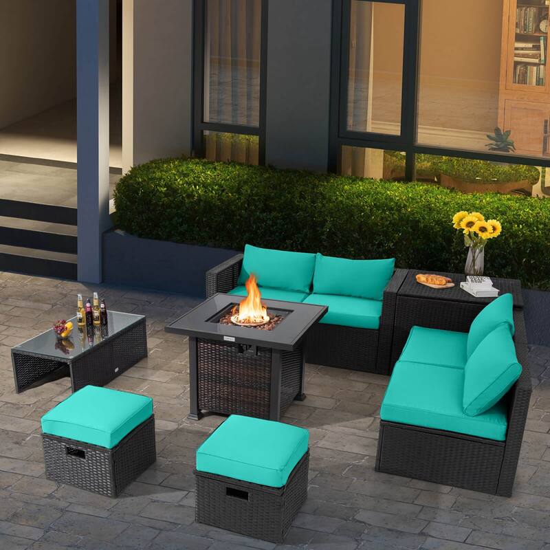 Costway 9 PCS Patio Furniture Set with 32" Fire Pit Table 50,000 BTU - See Details