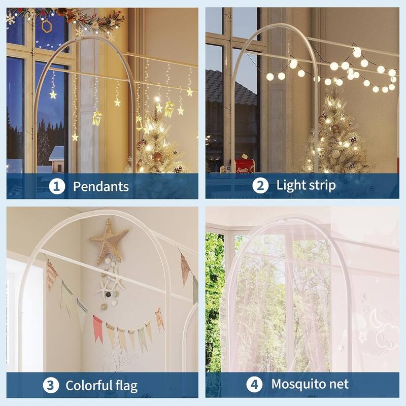 Twin Canopy Bed Frame, with Upholstered Headboard