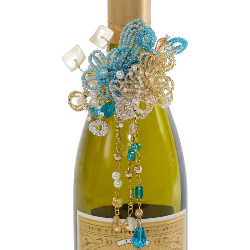 Katherine's Collection Treasures of the Sea Wine Bottle Jewelry Tag - Blue,Gold,White