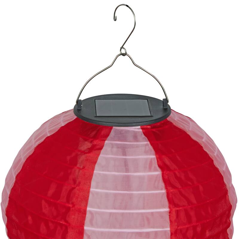Solar Red/Pink Cloth Hot Air Balloon with Flame LED Lights