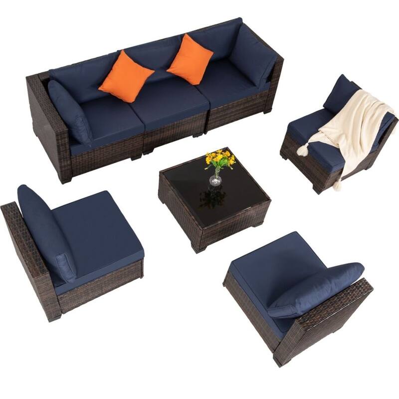 7-Piece Wicker Patio Conversation Set with Cushions,6 Sofas, 1 Table