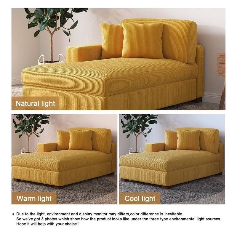 Upholstered Corduroy Chaise Lounge Chair With Pillow, Chaise Lounges For Interior