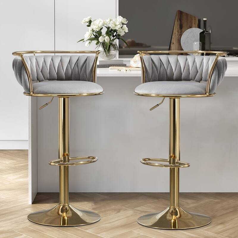 Modern Velvet Adjustable Swivel Bar Stools Set of 2