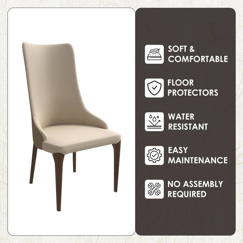 High-Back Dining Chair Upholstered in Leather with Ash Wood Legs Elm Collection
