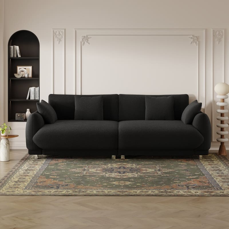 Modern Style 86.6" Teddy Velvet Upholstered Water Chestnut Sofa - Black