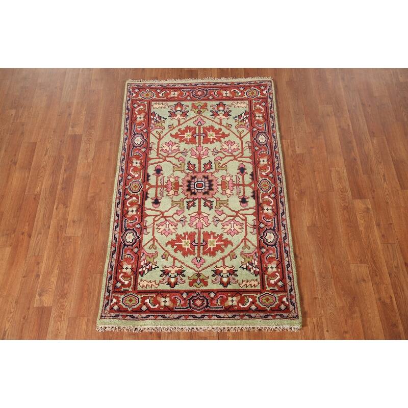 Light Green Heriz-Serapi Oriental Accent Rug Handmade Wool Carpet - 2'11"x 4'11"