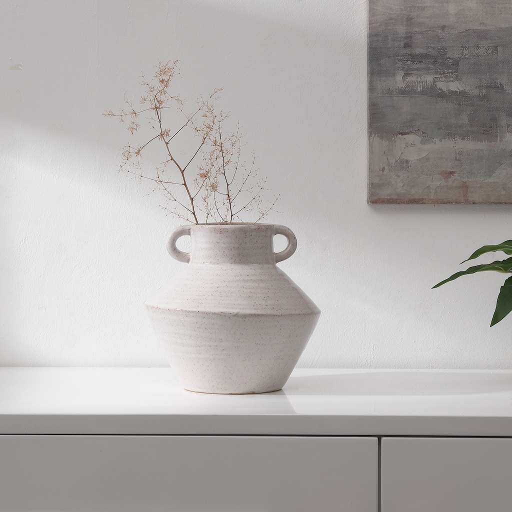 SAFAVIEH Home Lina 9-inch Antique White Ceramic Vase With Handles