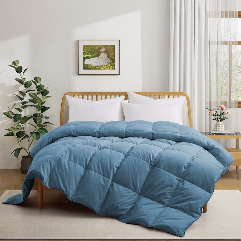 All Season Medium Warmth Organic Cotton Down Feather Comforter Duvet Insert, Navy - California King