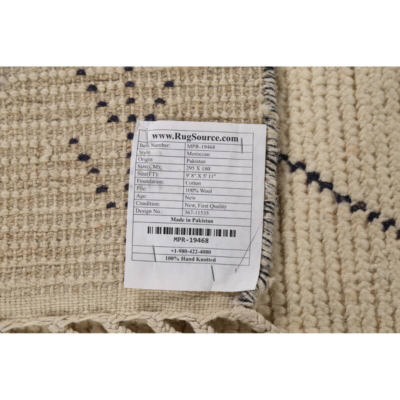 Moroccan Oriental Area Rug Handmade Abstract Wool Carpet - 5'11"x 9'8"