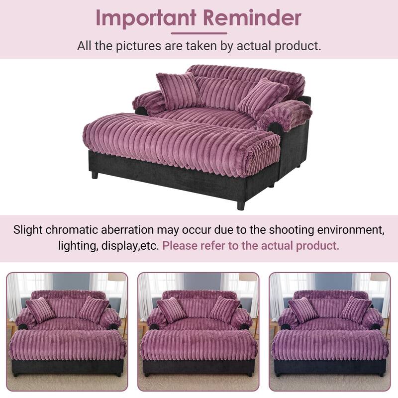 Modern Oversized Chaise Lounge Sofa for Living Room, 65.25" Cloud Sleeper Sofa Plush Faux Fur Sofa Couch with 2 Pillows