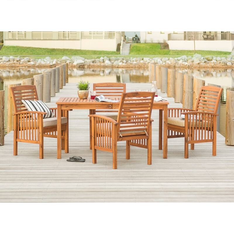 Walker Edison Surfside 5-piece Acacia Wood Outdoor Dining Set - 60 x 34 x 30h