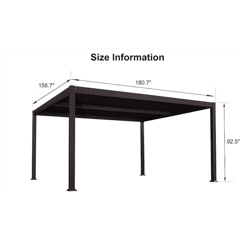 PURPLE LEAF Outdoor Louvered Pergola with Adjustable Metal Roof for Patio Pergola - 13' x 15' - Bronze