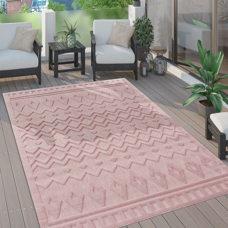 Indoor & Outdoor Rug With Geometric Trellis High-Low Pattern - pink - 2'8" x 4'11"