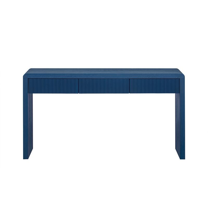 Curved Console Table with 3 Fluted Drawers, Solid Wood Veneer Entryway Table, Living Roomn Accent Table Hallway Side Table