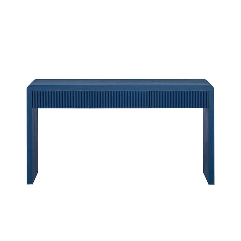 Roomfitters Rustic Console Table with 3 Fluted organizer, Solid Wood Veneer and Natural Wood Grain