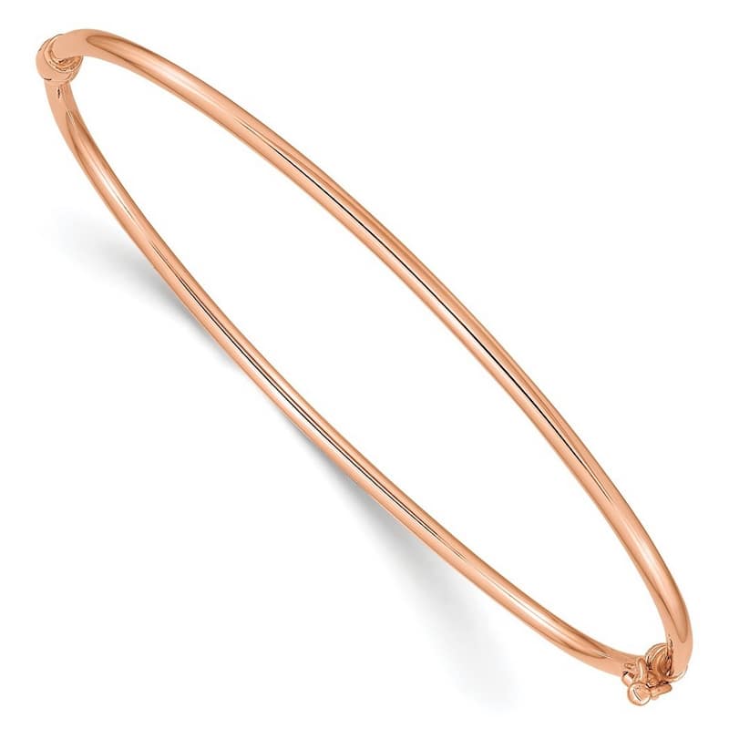 Curata 14k Rose Gold 7" 2mm Hinged Bangle Bracelet for Women