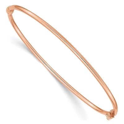 Curata 14k Rose Gold 7" 2mm Hinged Bangle Bracelet for Women