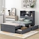 preview thumbnail 1 of 31, Twin Storage Platform Bed with 4 Shelves, 2 Drawers, LED Light, Grey