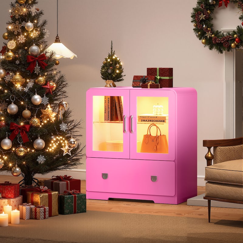 27'' Tall Display Cabinet with Acrylic Doors and LED Lights - N/A