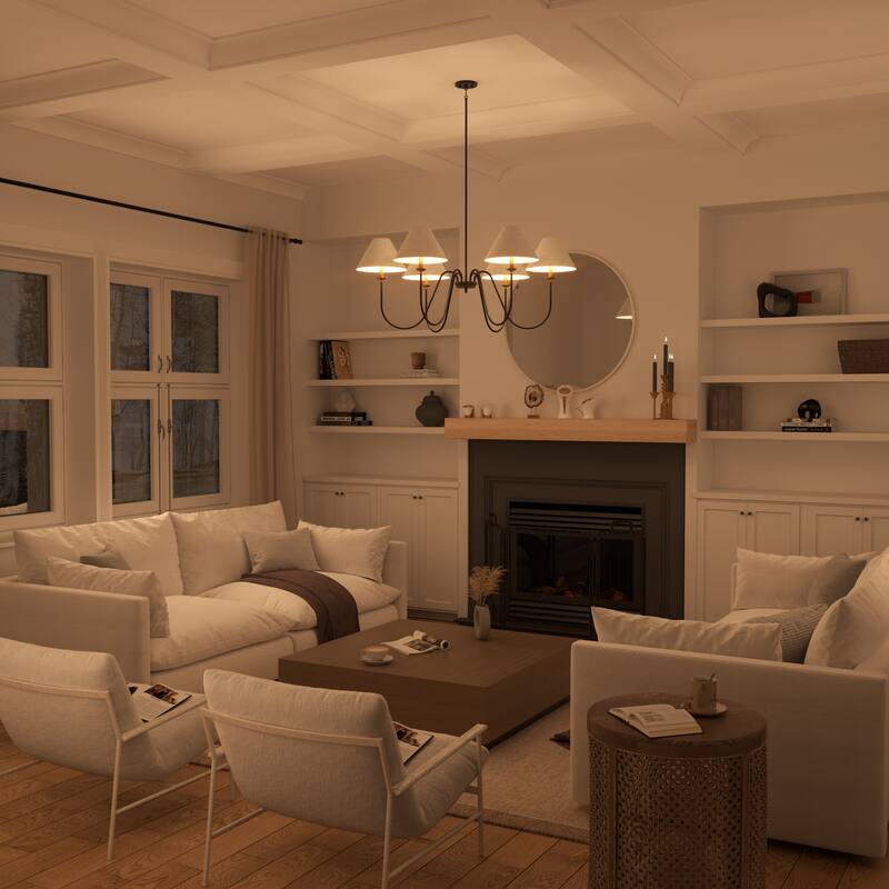 Acroma 6-light Black/Glod Chandelier with Fabric Shade