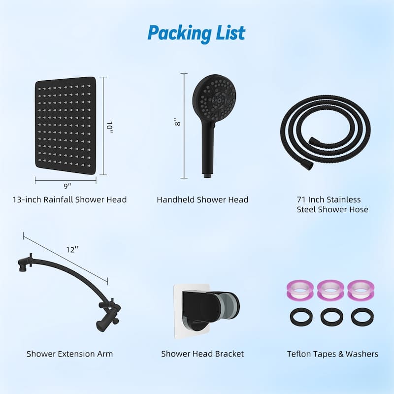 Metal 10" High Pressure Rainfall Shower Head/Handheld Showerhead Comb