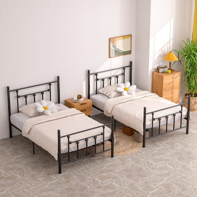 VECELO Modern Metal Platform Bed Frame,Twin Size Bed Set of 2