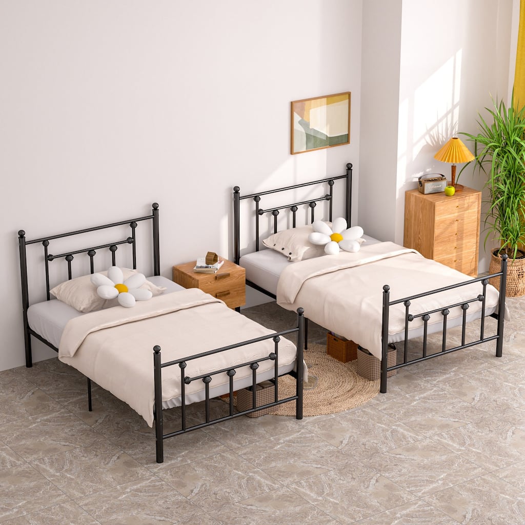 VECELO Modern Metal Platform Bed Frame,Twin Size Bed Set of 2
