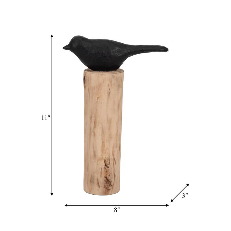 Sagebrook Home Black/brown Resin Bird Perched On Log, Craft Art Abstract Statue Decoration for Interior Design