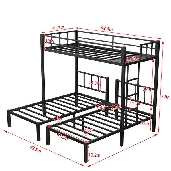 Twin over Twin & Twin XL Metal Triple Bunk Bed - Detachable, Safety Guardrails, Exchangeable Ladder