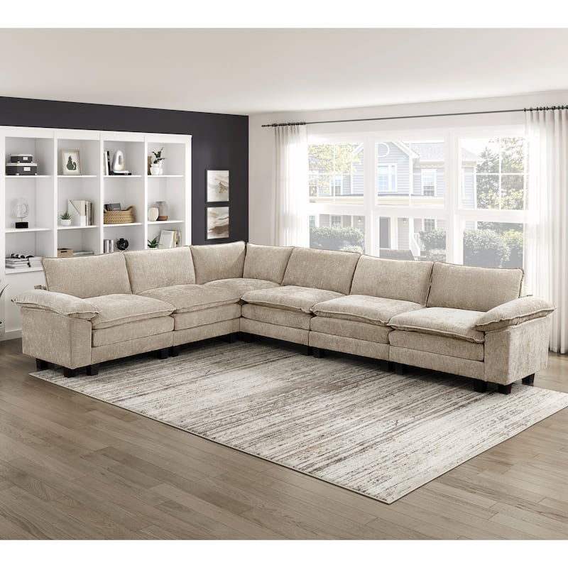 Terra Chenille 6-Piece Modular Sectional Sofa - Wood Finish Feet