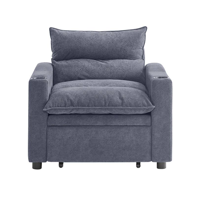 3-in-1 Convertible Sleeper Sofa Chair Bed, Sofa Chair with Adjustable Backrest, Pullout Sofa Bed with Cup Holder