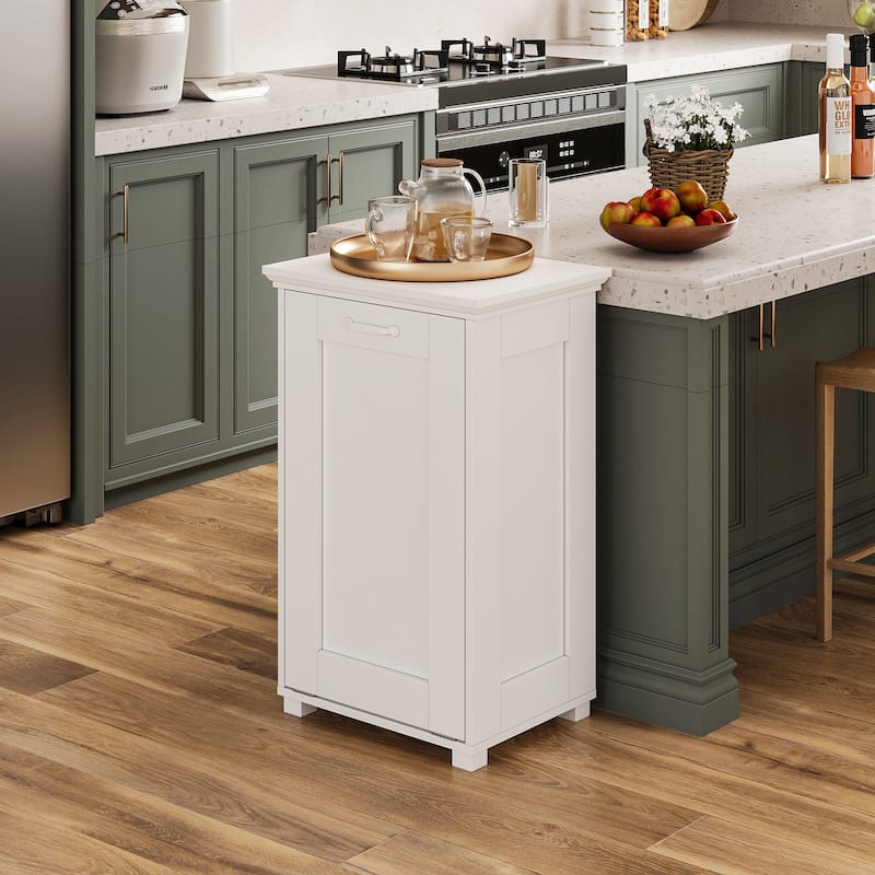 Ozone Deodorizing Tilt-Out Wooden Trash Cabinet with Hidden Bin – Odor Removal Waste Bin Cabinet for Kitchen and Laundry Room