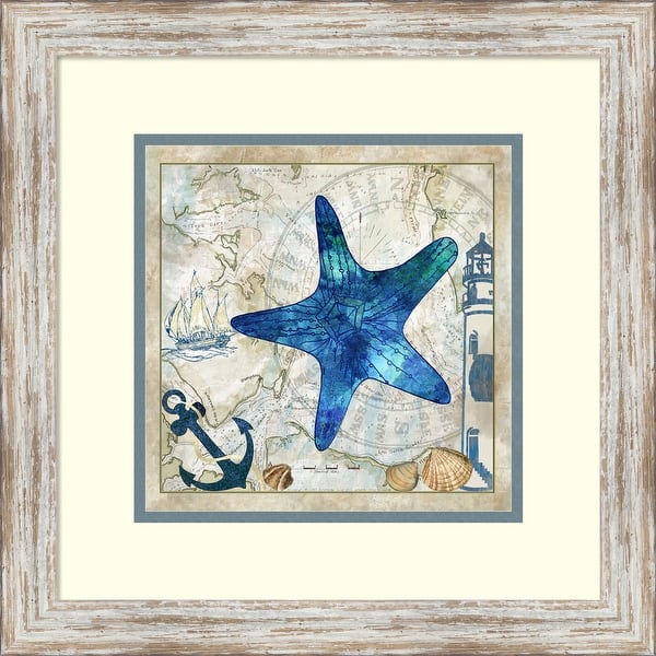slide 1 of 7, Framed Art Print 'Nautical Starfish' by Jill Meyer - 18x18-inch