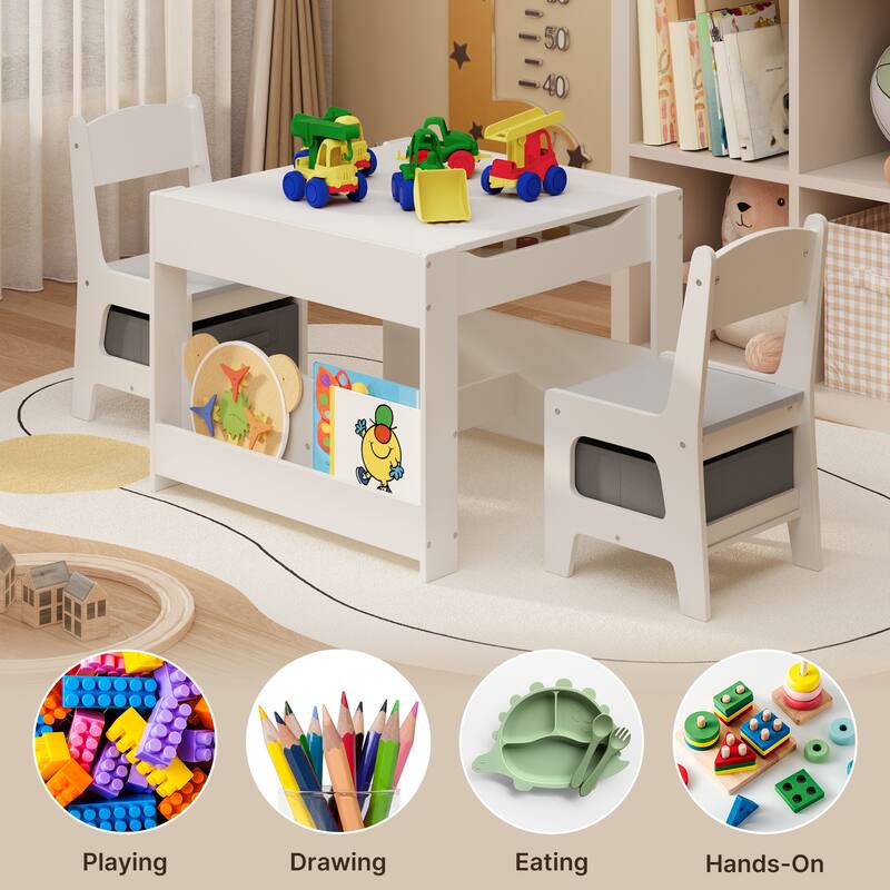 4 in 1 Kids Activity Table and Chair Set with Removable Tabletop Storage, Toddler Craft Table and Chairs