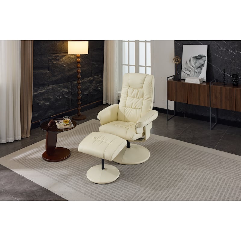 PU Lounge Chaise Chair with Adjustable Backrest, Recliner Chair with Ottoman, Swivel Chair with Vibration Massage