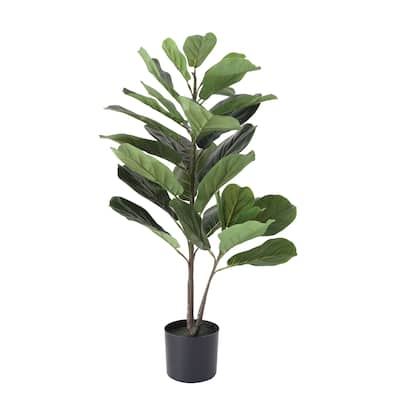 Potted Faux Fiddle Fig Leaf Plant