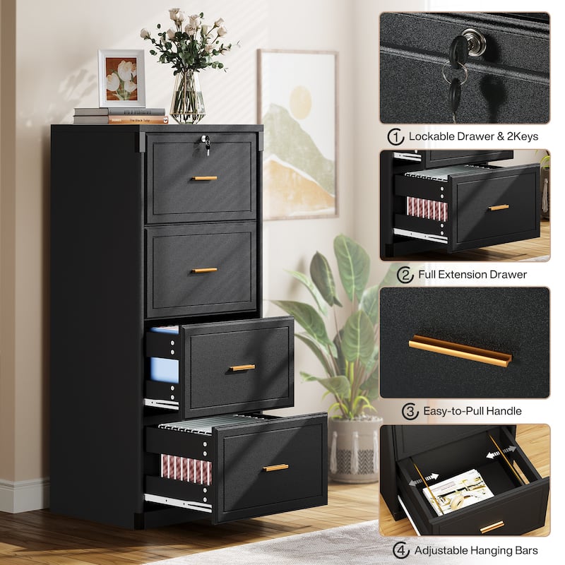 4-Drawer File Cabinet with Lock and Key, Vertical Filling Cabinet for A4/Letter/Legal Size Files
