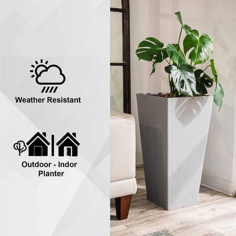 XBrand Modern Square Tapered Planter – 28" or 30" Tall, Indoor & Outdoor Use