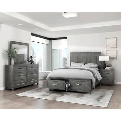 Bedroom Furniture Sets Platform Stoarge Bed Nightstand Dresser Mirror Rustic Gray Finish