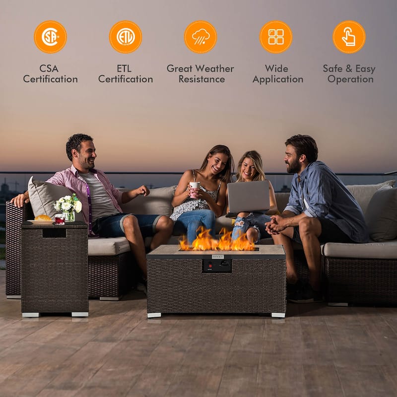 32''x 20'' Propane Rattan Fire Pit Table Set w/ Side Table Tank Cover