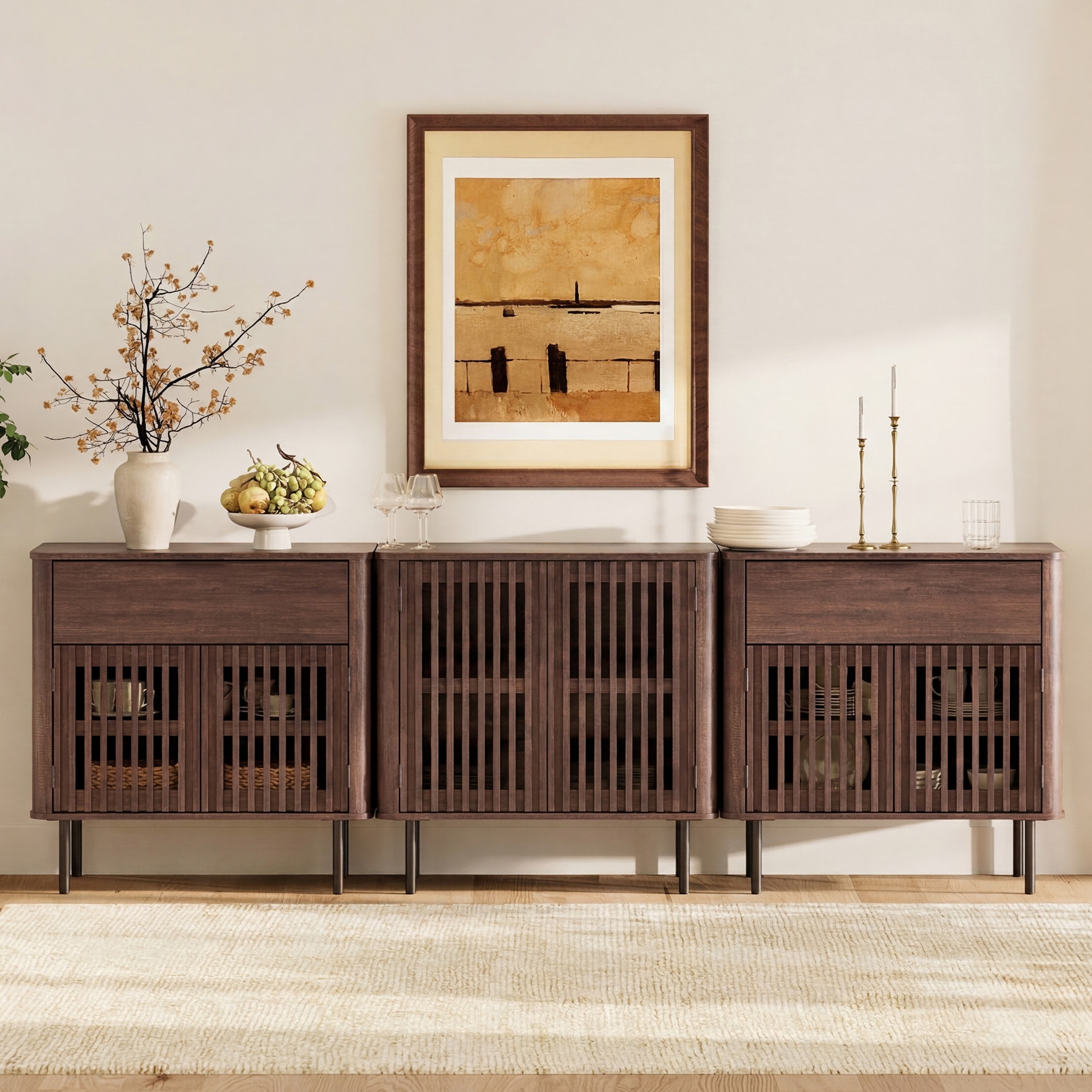 WAMPAT 94.5 Inch Large Fluted Buffet Cabinet Sideboard with Storage