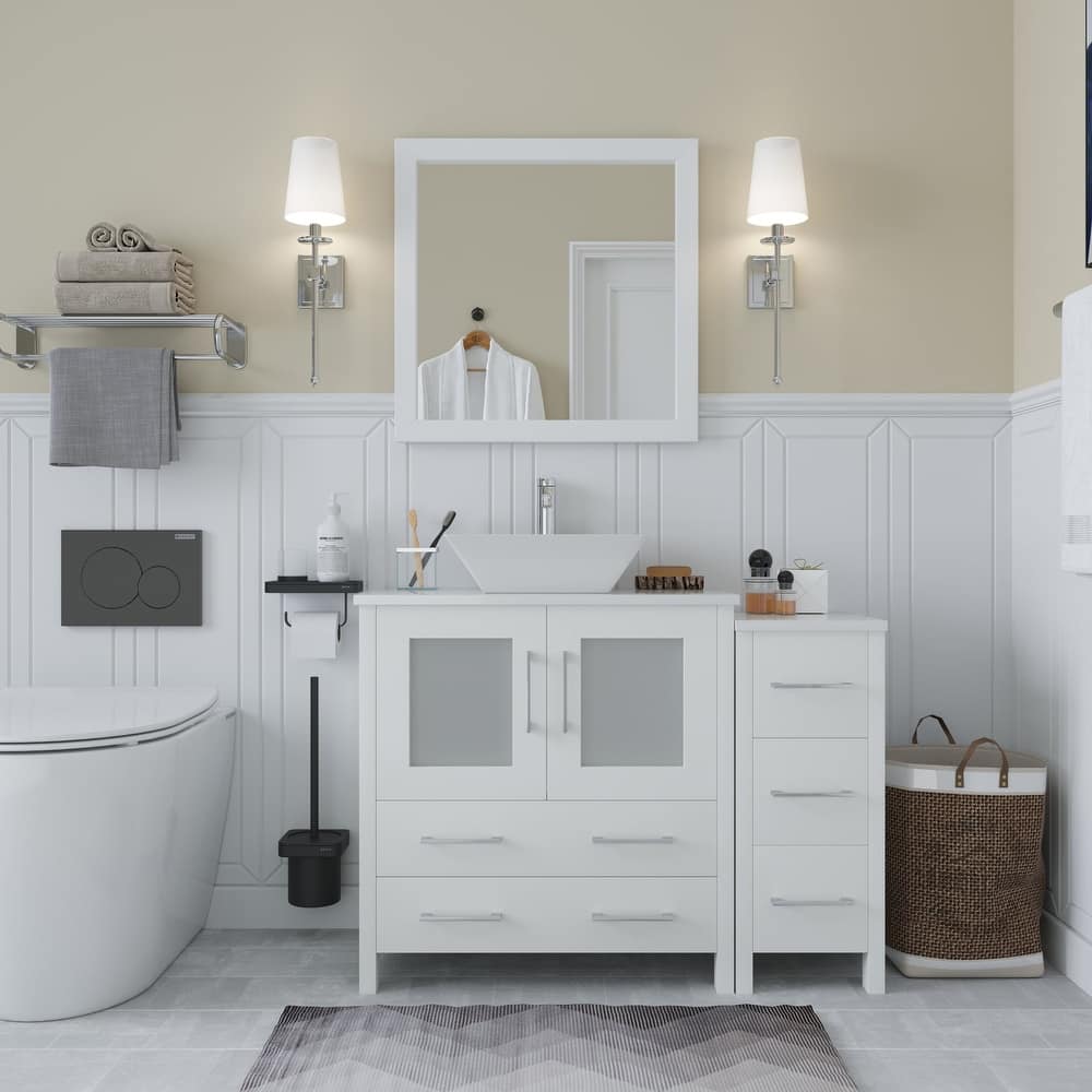 Vanity Art 42" Single Sink Bathroom Vanity Set with Engineered Marble Top and Free Mirror - 42 x 18.5 x 36 Inches