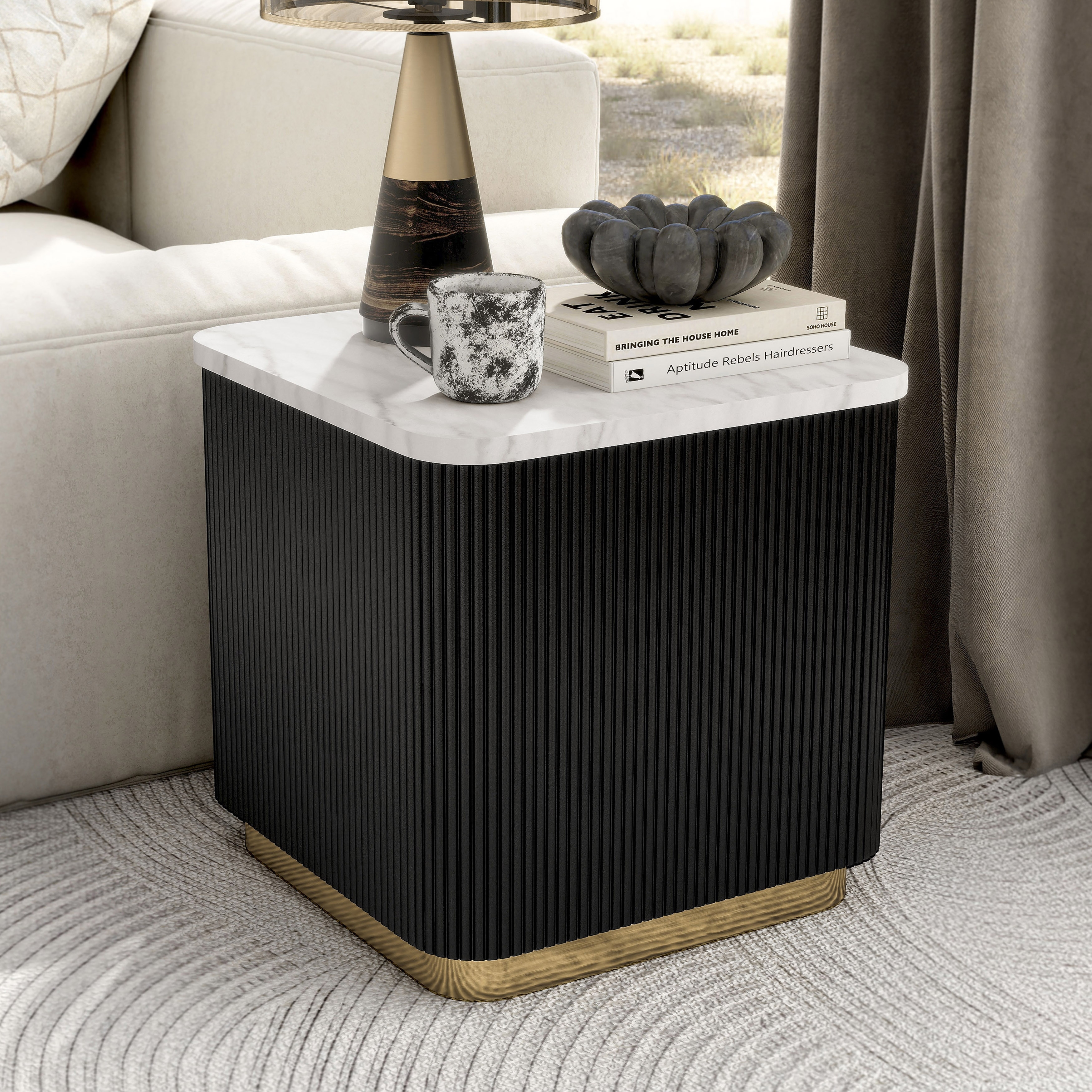 Furniture of America Torin Modern Genuine Marble Top Square End Table