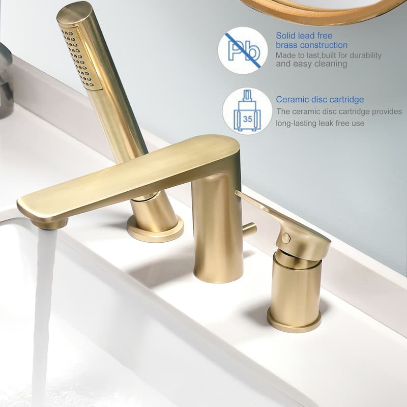 Deck Mounted 3-Hole Bathtub Faucet Widespread Mixer Faucet with Hand Shower