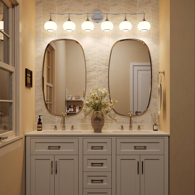 Acroma Aged Brass/Polished Chrome Finish Modern Globe Vanity Light