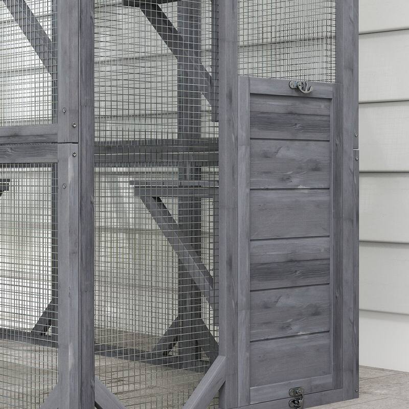 PawHut Catio Outdoor Cat Enclosure, Large Wooden Cat House with 6 Jumping Platforms, Weatherproof Roof