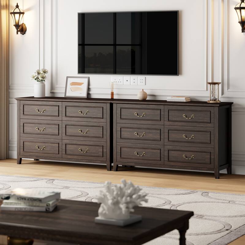 Farmhouse 6 Drawer Dresser for Bedroom, Vintage Dresser with Antique Handles